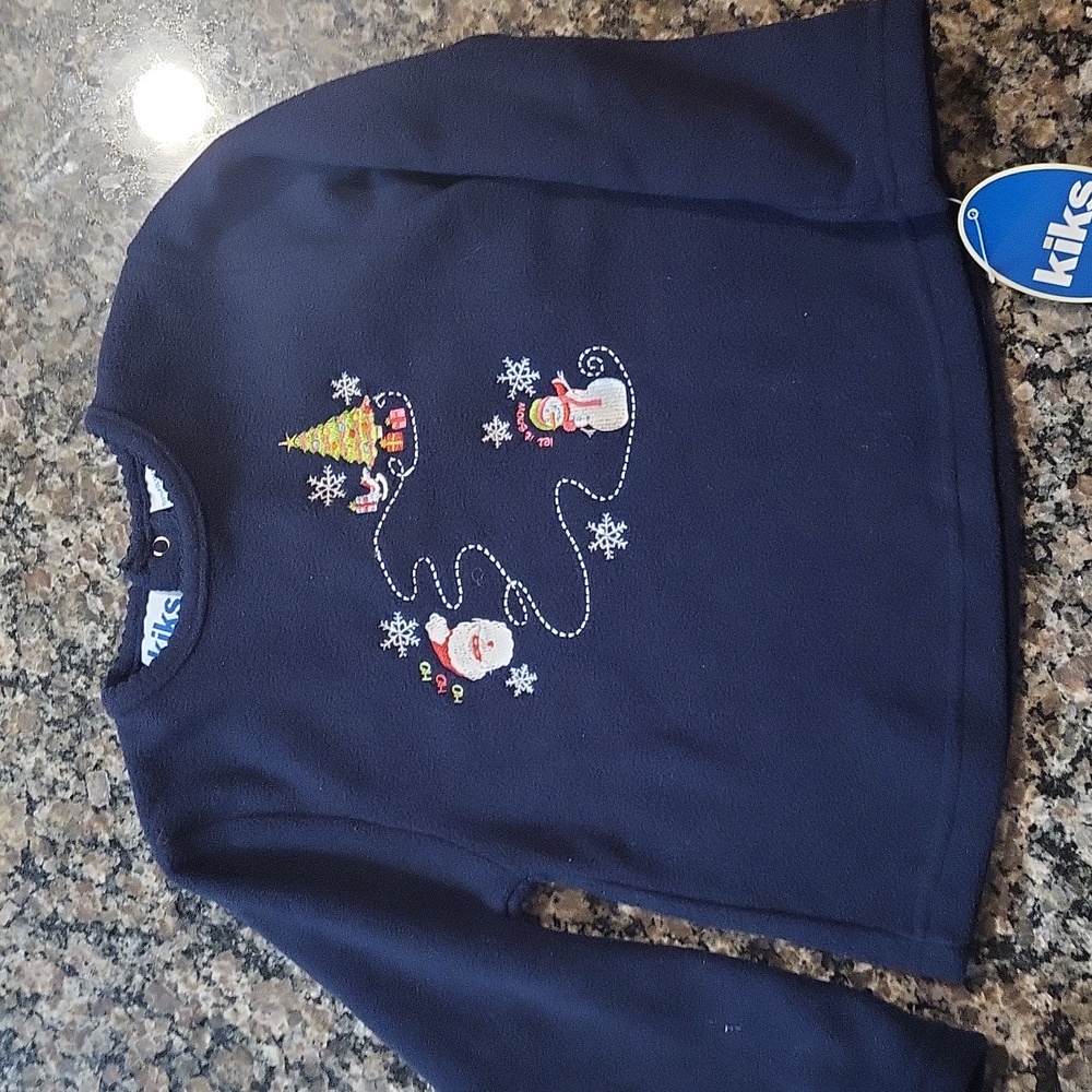 Kiks 4t new w tags navy fleece sweater w Santa n tree 100% polyester